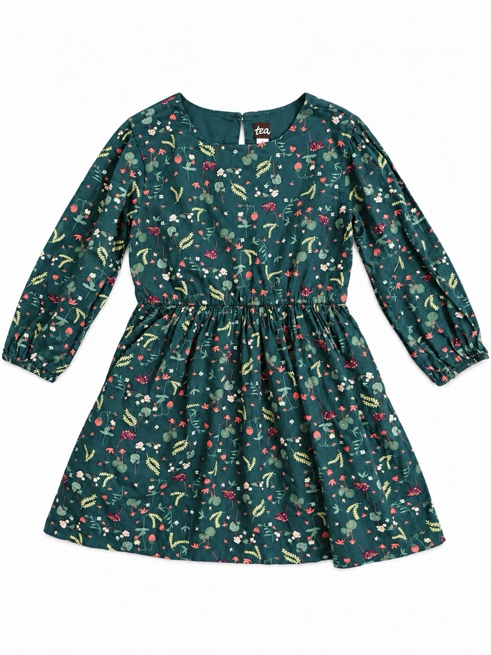 Tea Collection Girls Size 6 Green Floral Long Sleeve Cotton Dress